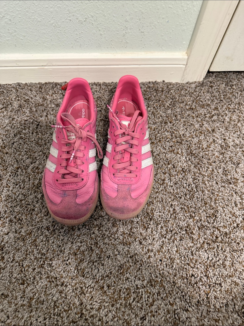 adidas Pink Low-Top Sneakers with White Stripes